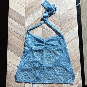 Elegant Blue Lace Halter Top